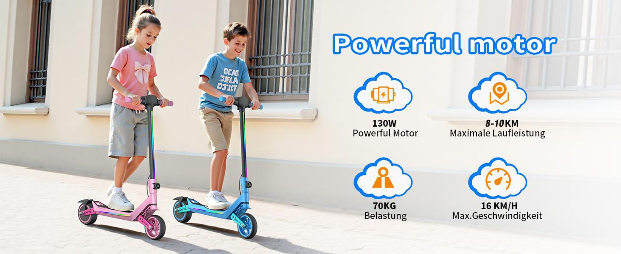 Elektroroller Für Kinder, Faltbarer E-scooter 16km/h, City Kinderroller Für Kinder 6-12 Jahren,10 km Reichweite, 130W, U8 Elektroscooter Blau
