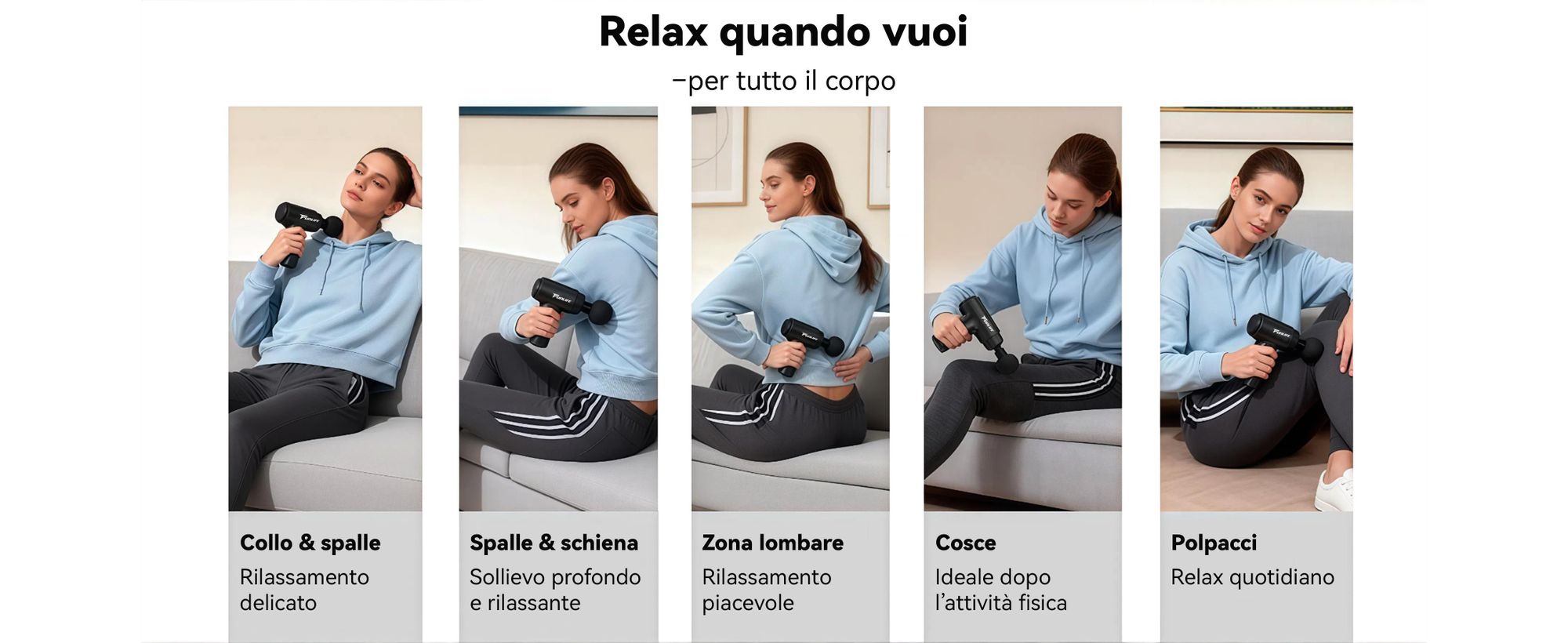Pistola massaggiante e per il rilassamento muscolare FunLife M2 Mini, con corsa di 12 mm, 6 livelli di intensità, 4 testine di massaggio, connettività USB-C, funzionamento silenzioso (<45 dB) e peso di soli 0,5 kg, colore verde menta