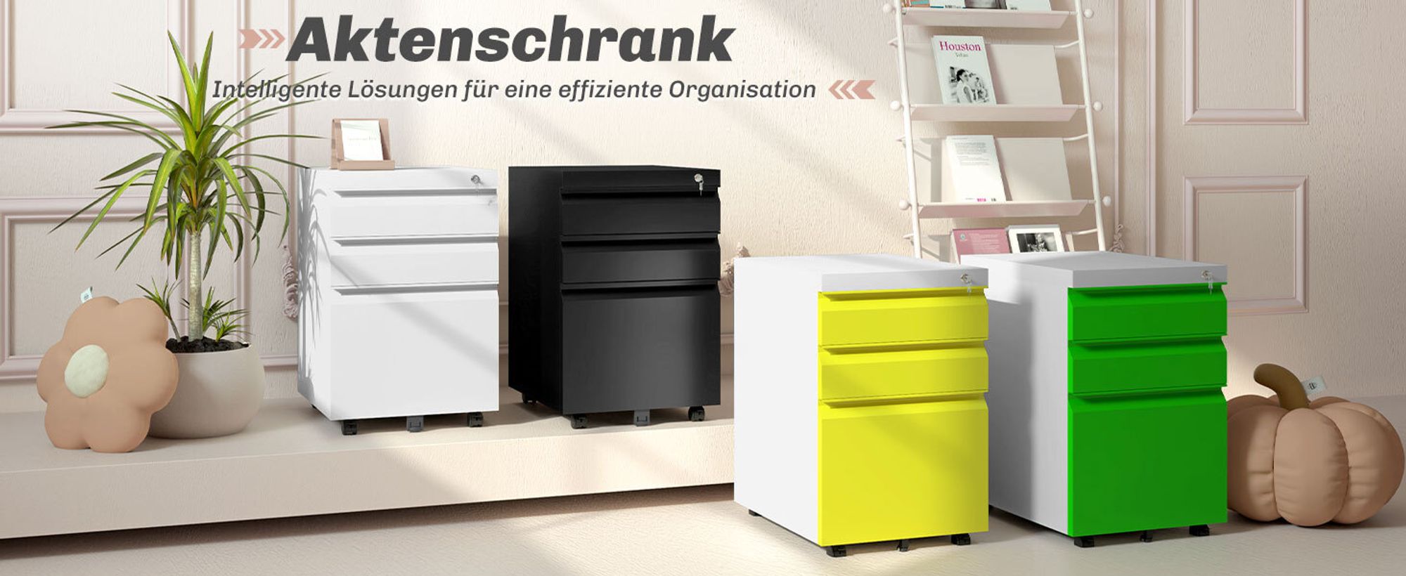 Vinsetto Aktenschrank Büroschrank mit Rädern Bürocontainer mit konkavem Griff Rollcontainer mit 3 Schubladen für Home-Office Stahl Weiß 39 x 48 x 60 cm