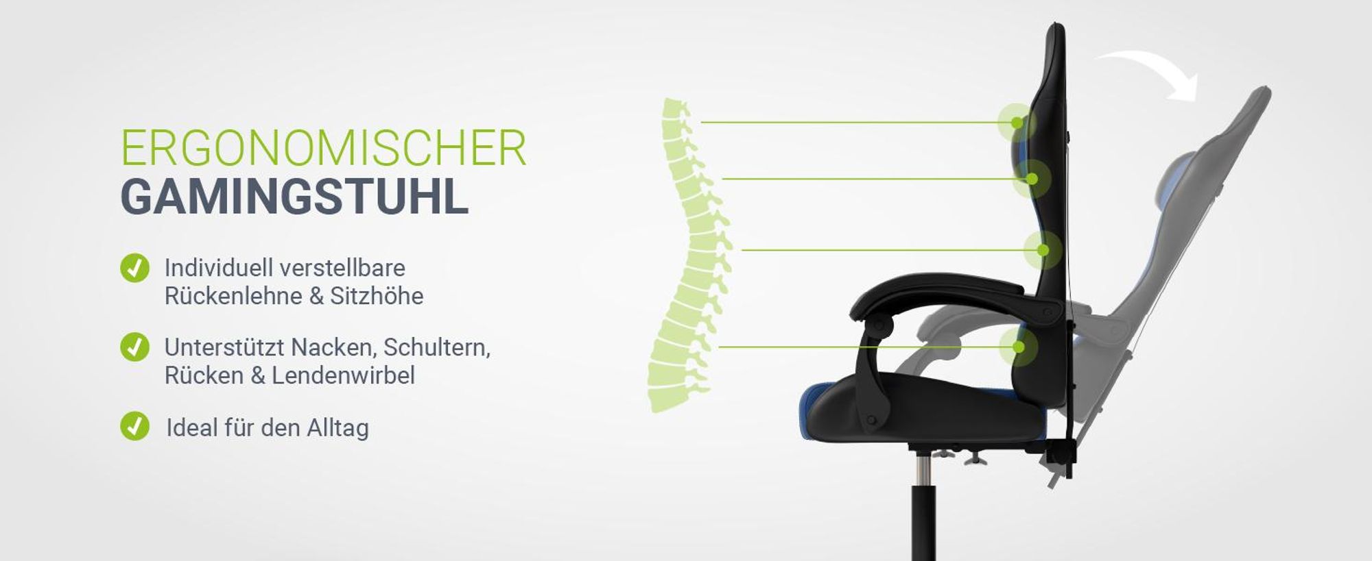 Juskys Gamingstuhl HyperSeat, ergonomisch, Kunstleder, höhenverstellbar – Schwarz/blau