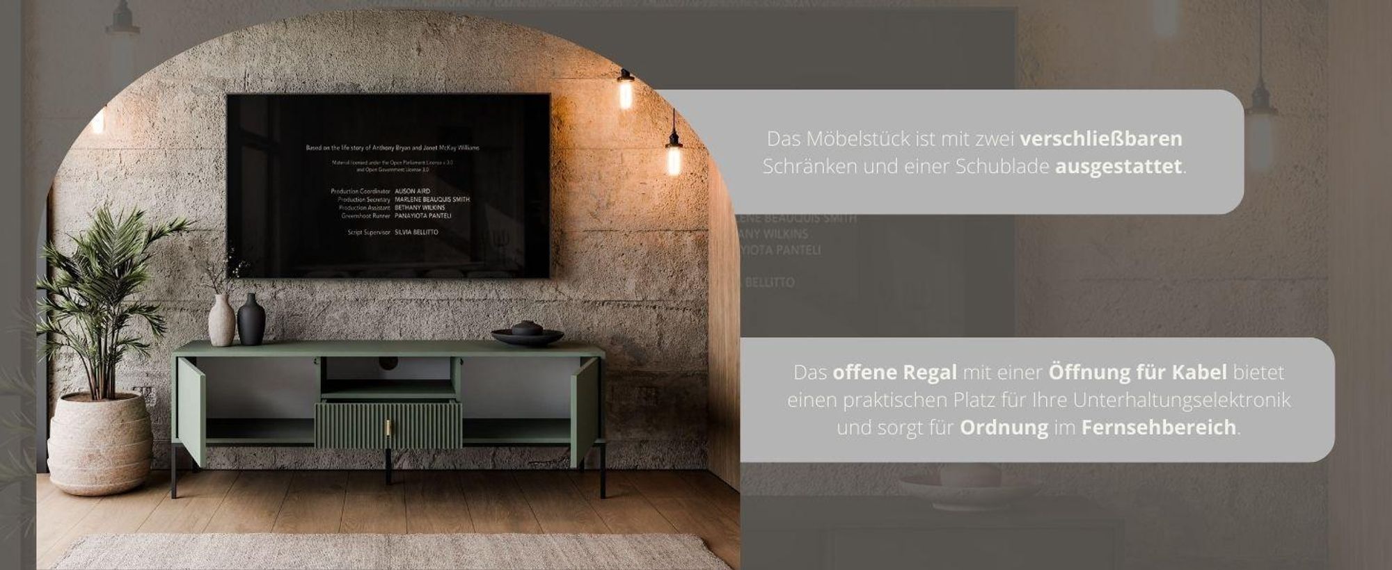 TV-Schrank MIDNIGHT mit Schubladen auf Gestell Grün