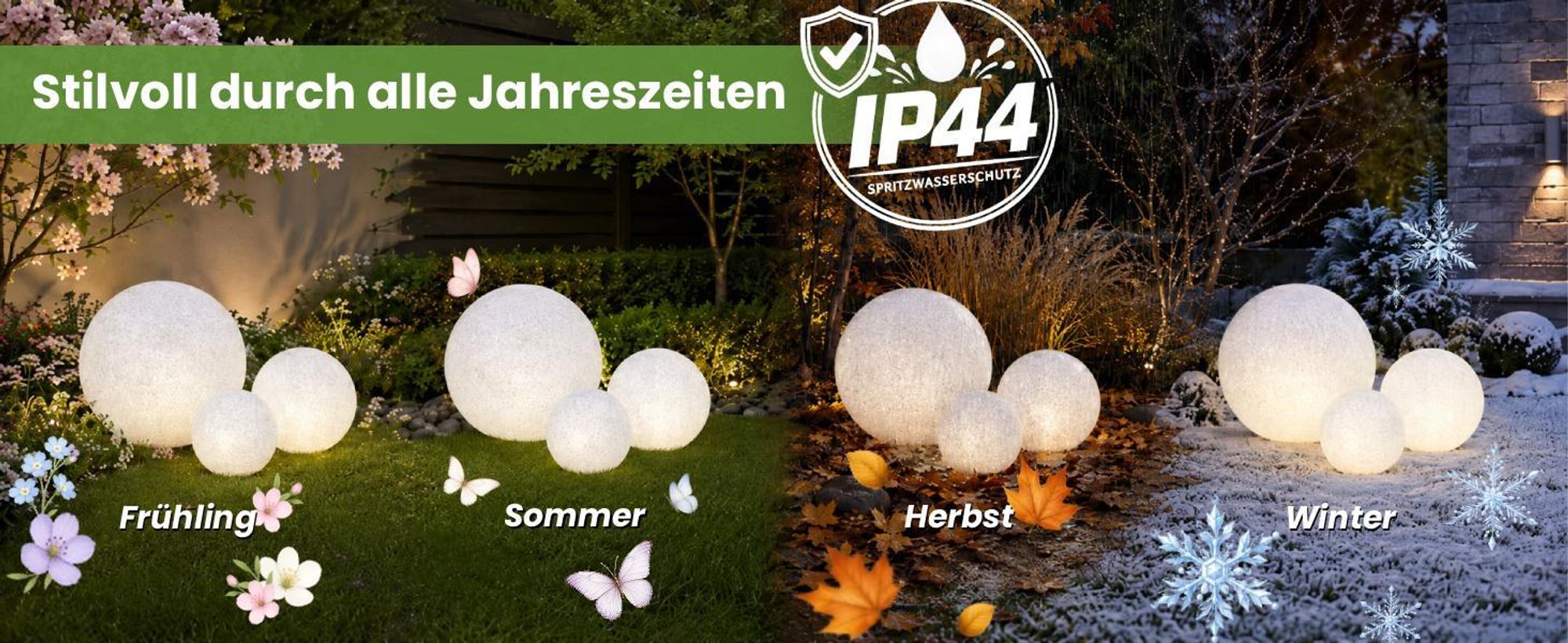 LUMILED Stein Kugelleuchte Außen 40cm Außenkugelleuchte Kugellampe Gartenkugel Außenleuchte Kugel Wegeleuchte IP44 E27 Fassung  Anschlusskabel 1,95m