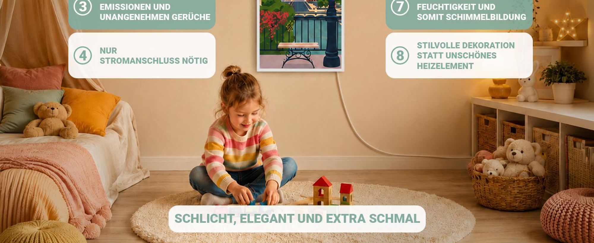 Heidenfeld Infrarotheizung HF-HP105 | Flachheizung - Heizpaneel - Bildheizung - Wandhalter - Überhitzungsschutz - Infrarot Heizung (600 Watt Bergsee)