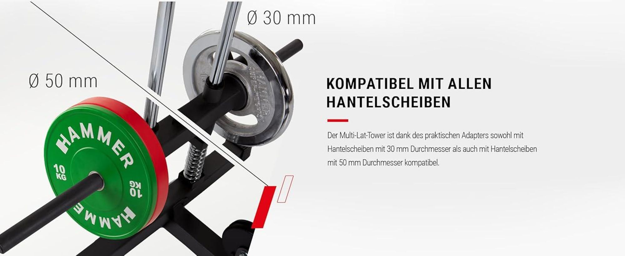 HAMMER Finnlo Latzug-Station Multi-Lat-Tower, 120 kg belastbare Gewichtsauflage