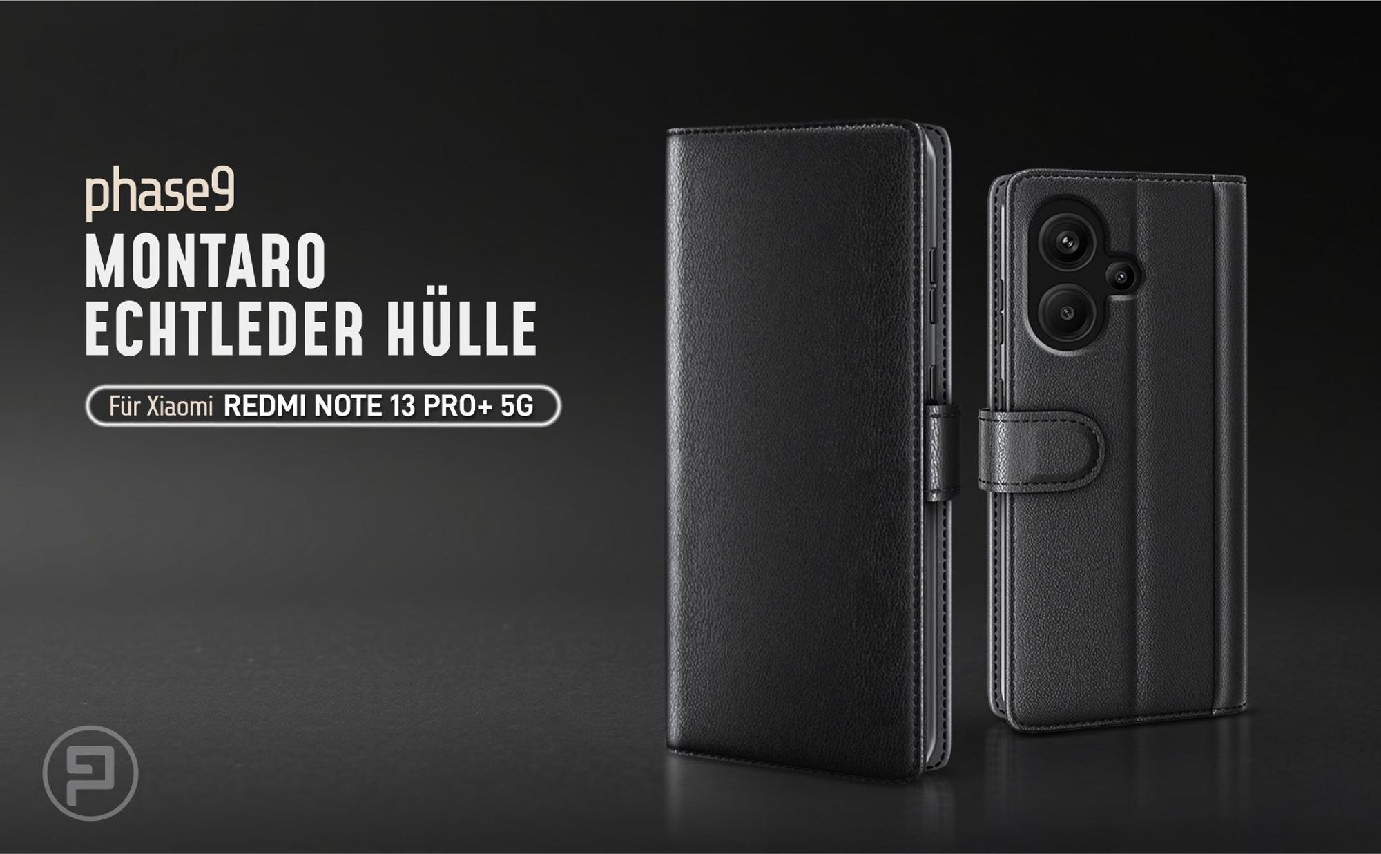 Schwarze Lederhülle für Xiaomi Redmi Note 13 Pro+ 5G mit Magnetschließe