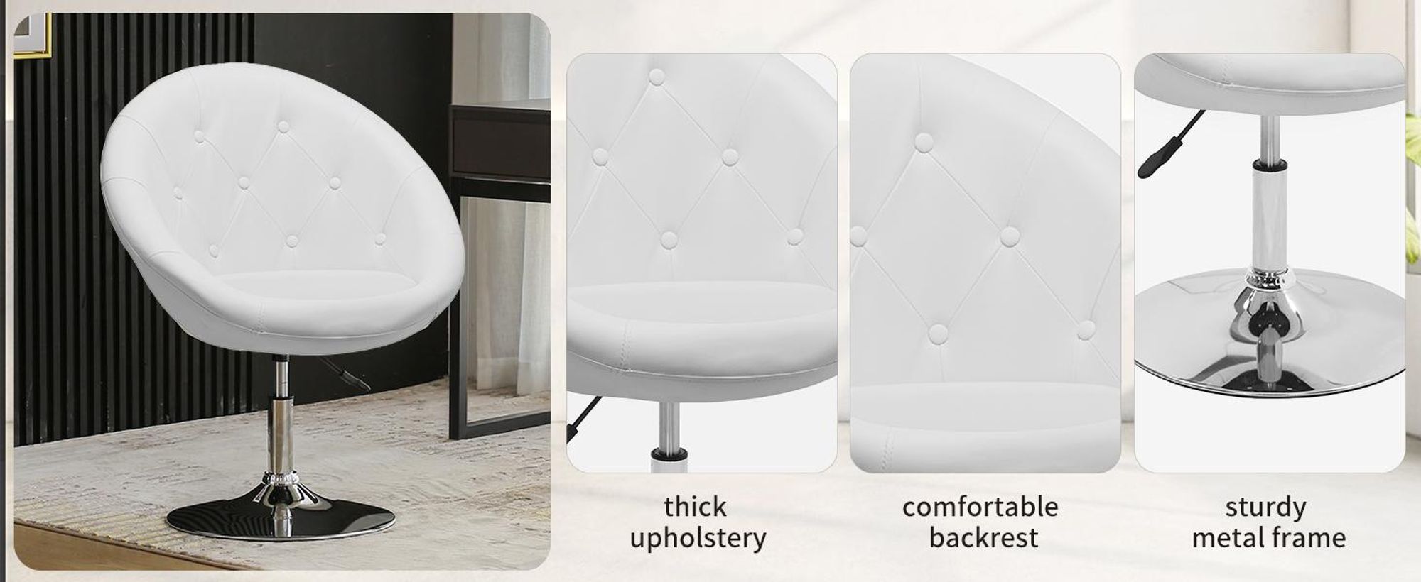 Duhome klubové kreslo lounge chair výškovo nastaviteľné koktailové kreslo toaletné kreslo v imitácii kože, biele