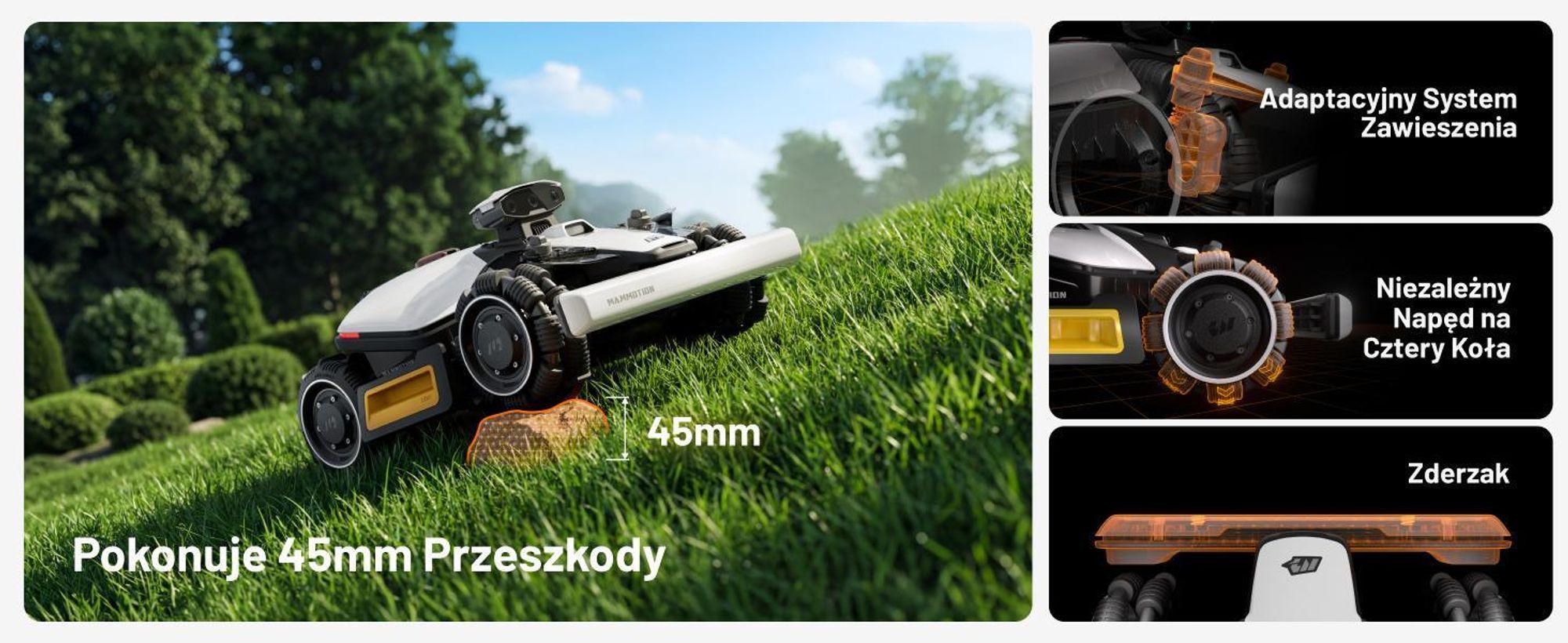 Mammotion LUBA Mini 2 AWD 1000 robotická sekačka 1000 m², bez kabelu, okrajové sečení, DropMow, automatické mapování, garáž, 4G modul, aplikace