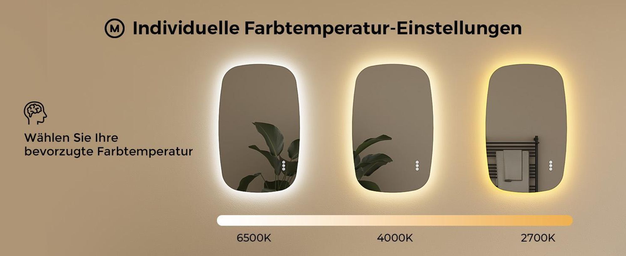 S'AFIELINA 80×50 cm Badspiegel mit Beleuchtung Oval LED spiegel mit Touch-Schalter, Dimmbar 3 Lichtfarbe Einstellbare, Beschlagfrei, Memory-Funktion