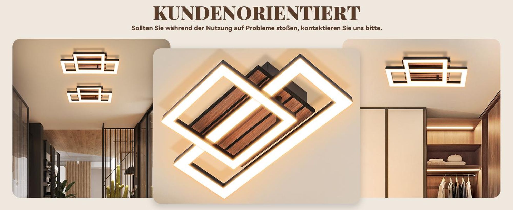 ZMH LED Deckenleuchte Retro 35CM Schlafzimmer Deckenlampe 14W Küchenlampe 3000K Warmweiß Eckig Flur Wohnzimmerlampe für Wohnzimmer Küche Esszimmer