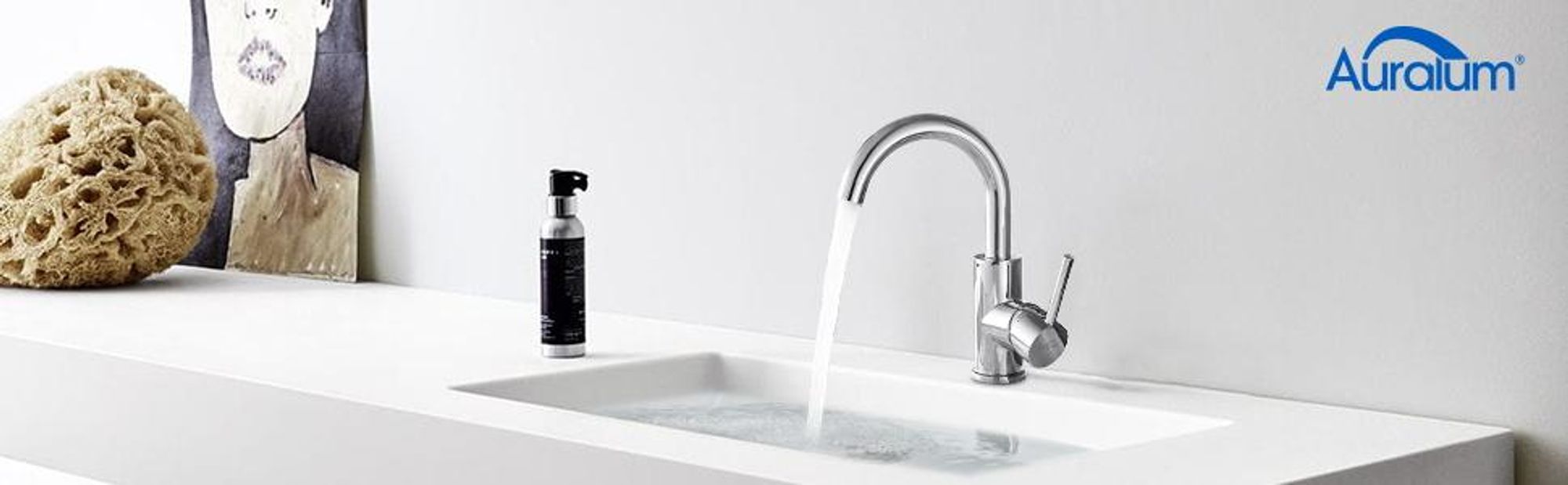 Waschbeckenarmatur 360° Drehbar Messing Chrom, Bleifrei Kalt Warm Waschtischarmatur, Auralum MAX, Badarmatur Wasserhahn Bad, Waschtischarmatur Silber