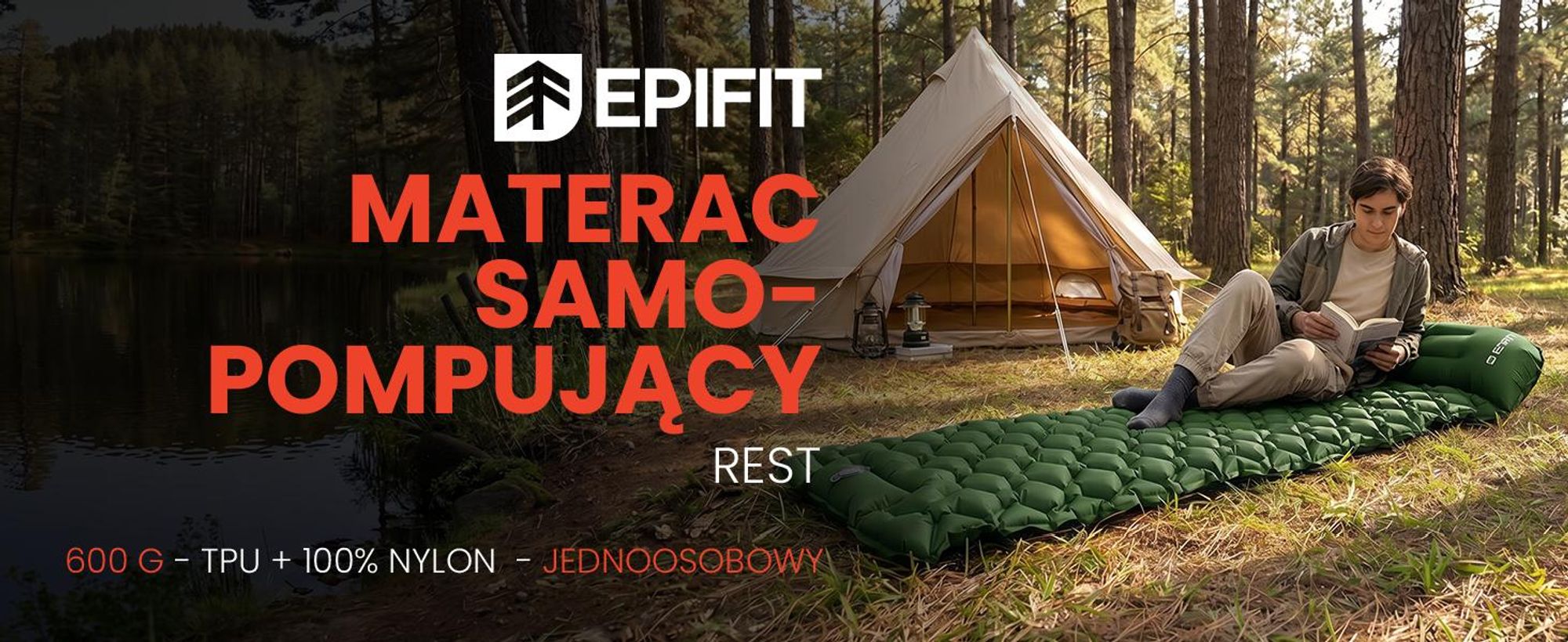 Zielony materac turystyczny samopompujący bardzo lekki