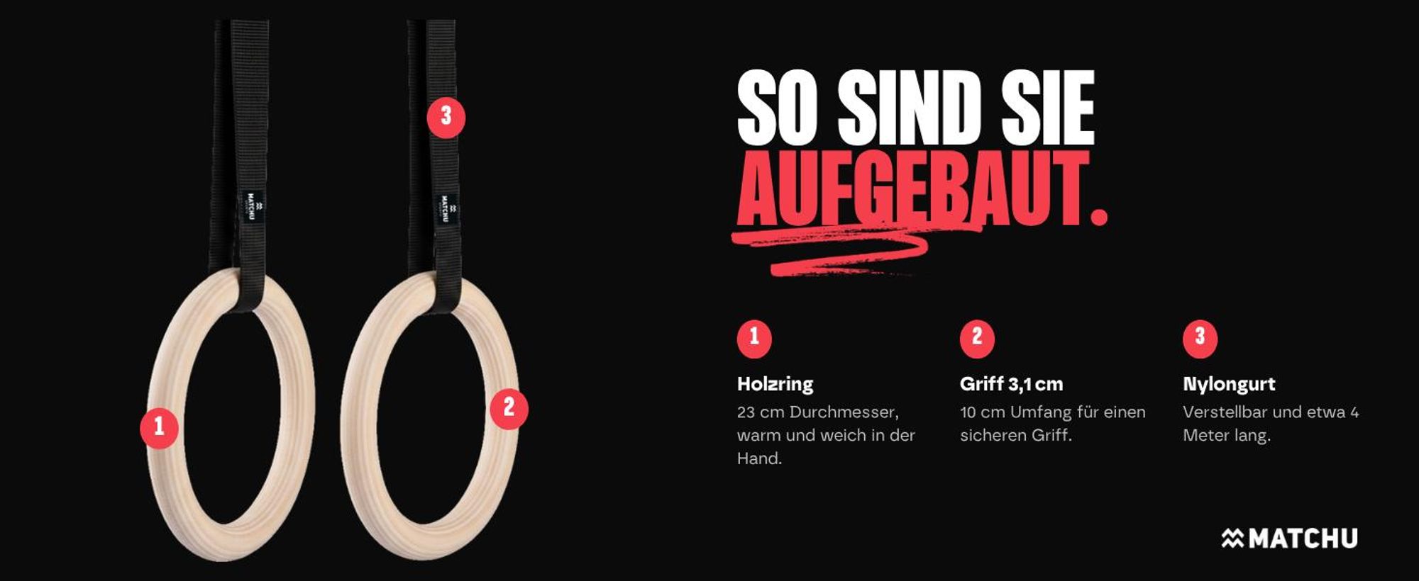 Matchu Sports Turnringe aus Holz – 2er-Set mit verstellbaren Gurten – Ø 23 cm – bis 200 kg belastbar