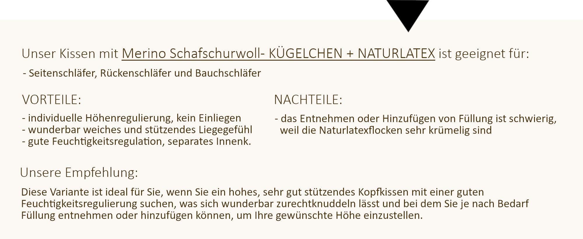 Merino Schafschurwoll- Kügelchen + Naturlatexflocken für Seiten-, Rücken- und Bauchschläfer.