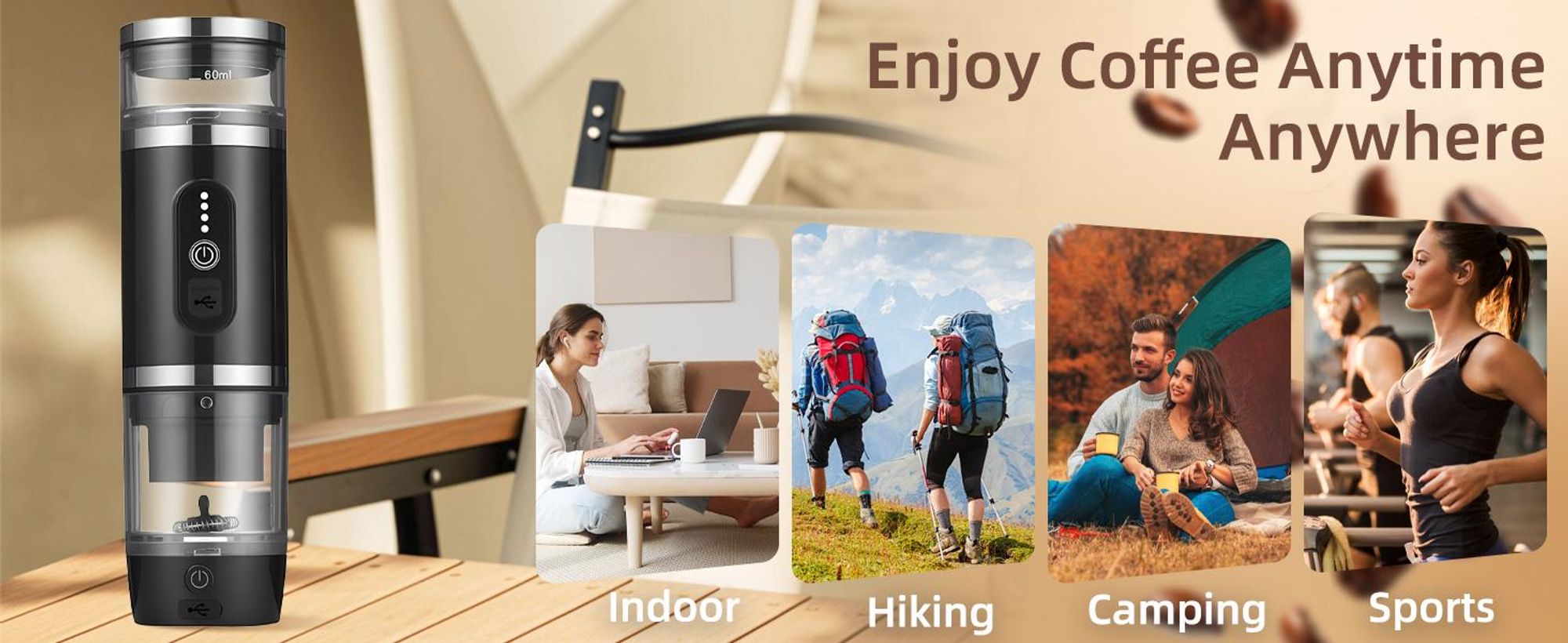Tragbare Kaffeemaschine mit Milchaufschäumer 3-in-1, 20 Bar Espressomaschine, 93°C Selbsterhitzend, 7500mAh Akku, Ideal für Camping, Auto & Reisen