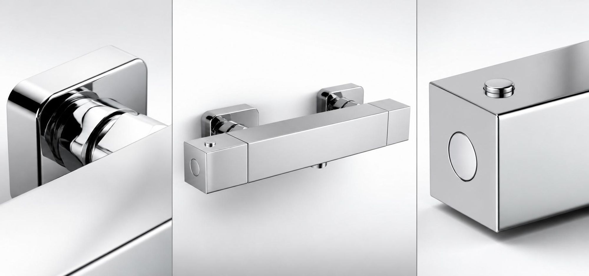 Auralum Duscharmatur Thermostat, eckige Mischbatterie Dusche Chrom, Aufputz Duschthermostat mit 38 °C Sicherheitssperre fürs Bad