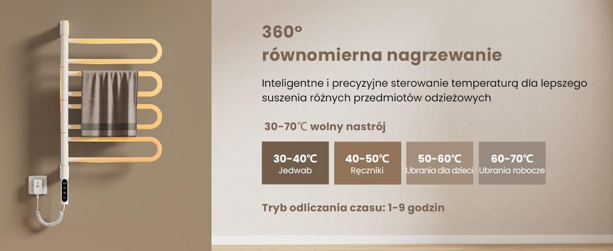 EMKE Podgrzewacz do ręczników Elektryczny 780 x 430 x 90mm 130W obrotowy U-rurka Inteligentny dotykowy LCD Tuya Alexa Grzejnik łazienkowy Biały Grzejnik