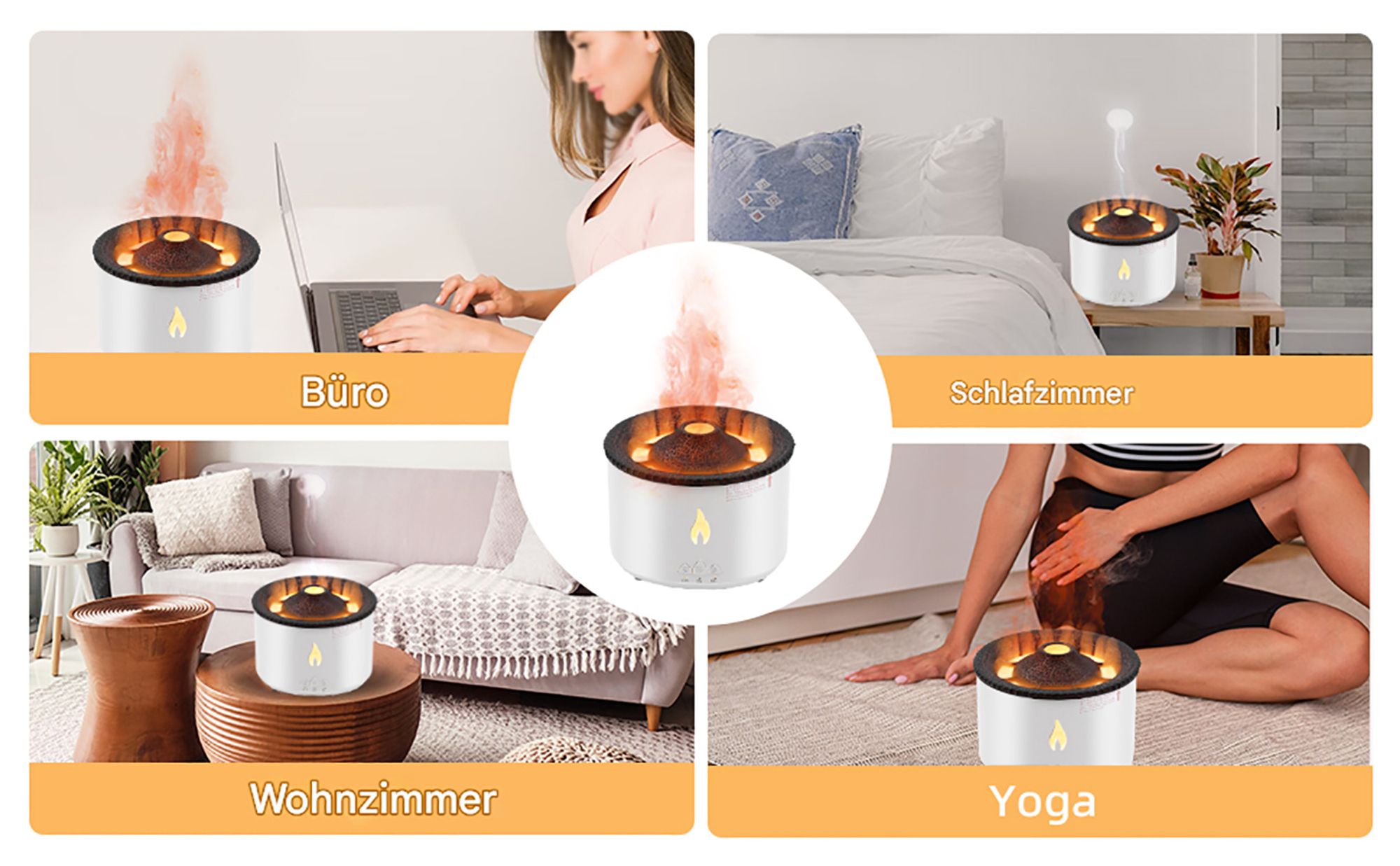 Diffusor, 360ml Vulkan Diffusor, Flammen-Aroma-Diffusor, Elektrische Timing-Funktion, Lichtwechsel, Nachtlicht & Fernbedienung Luftbefeuchter, Vulkan