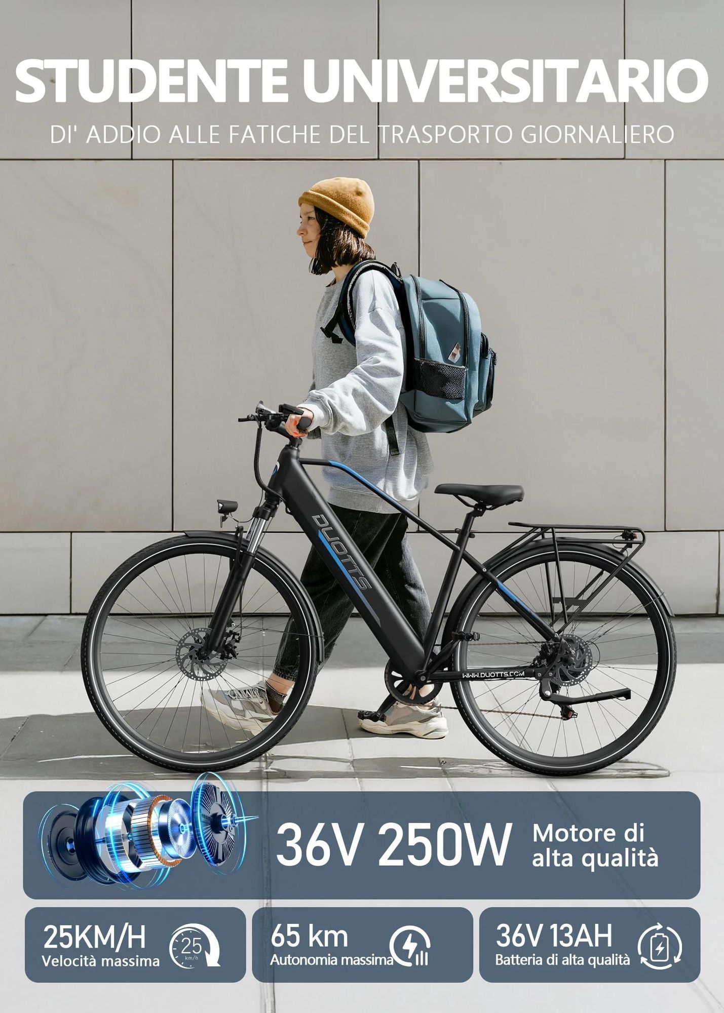 Bicicletta Elettrica Duotts C29 Lite - Motore 250W Batteria 36V13AH Pneumatici Da 27.5" Freni A Disco - Blu Nero