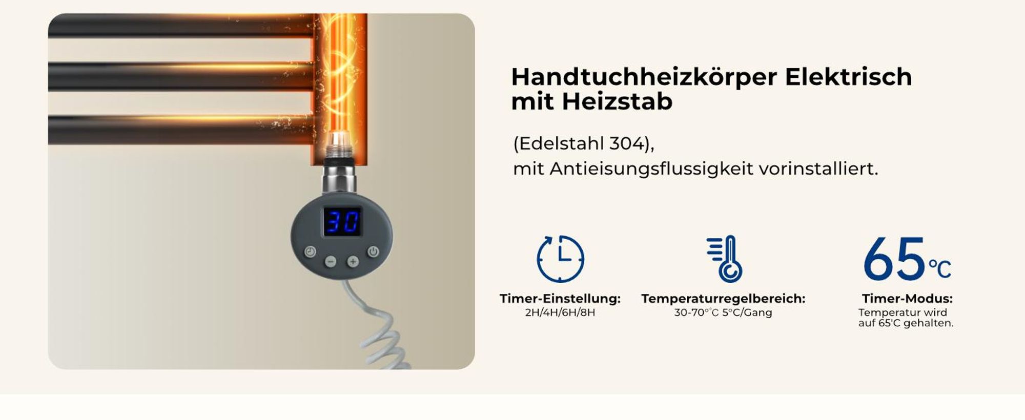 Heilmetz Badheizkörper Elektrisch Handtuchheizkörper 600W Anthrazit 120 x 60 cm Elektrischer Heizkörper Handtuchtrockner