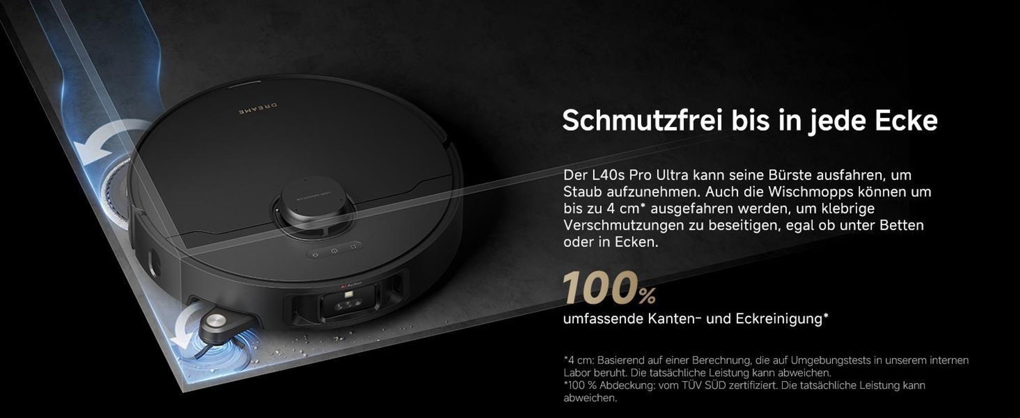 Dreame L40s Pro Ultra Staubsauger Roboter,selbstreinigende Ausfahrbare Wischmopps,19000Pa Saugkraft,Detangling DuoBrush,Hindernisvermeidung,Schwarz