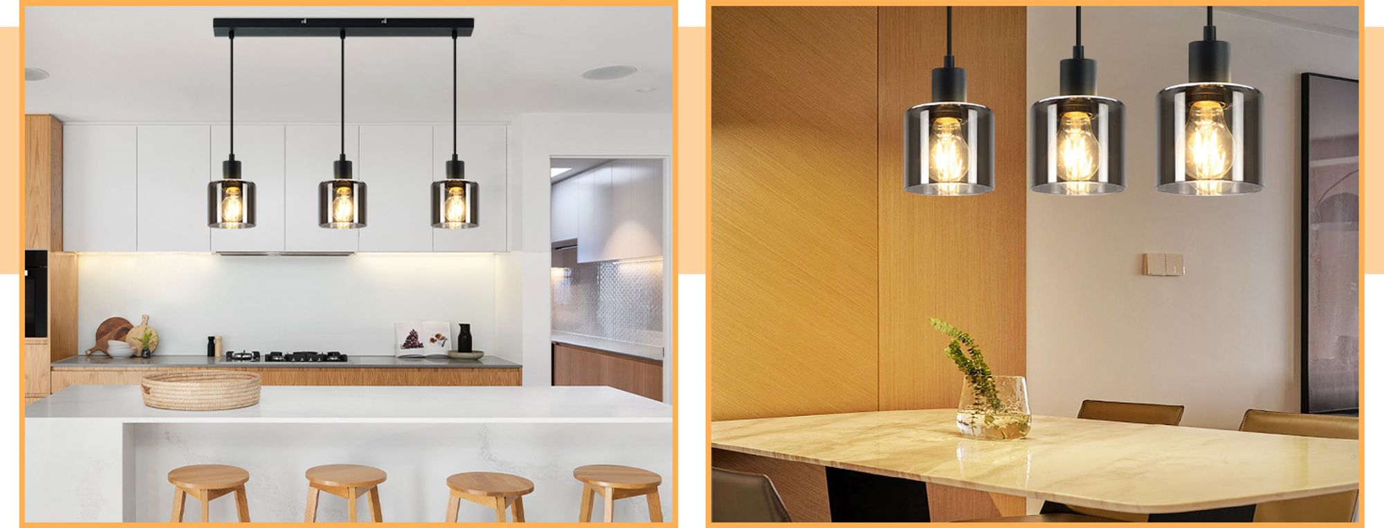 ZMH Pendelleuchte Schwarz Pendellampe 3 Flammig Glas Esstisch Hängelampe Vintage E27 Hängeleuchte Industrial Eckig für Esszimmer Wohnzimmer Hotel Büro