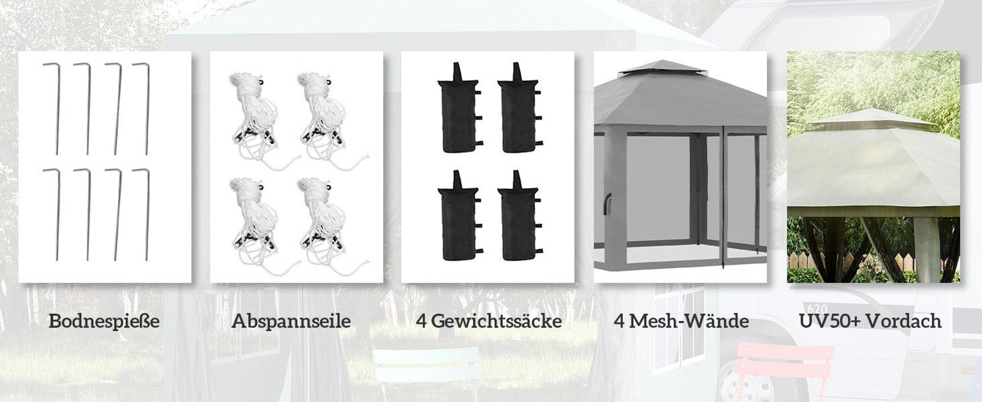 Outsunny Faltpavillon 4 x 4 m, Gartenpavillon mit 4 Netzwänden, UV-Schutz Grau