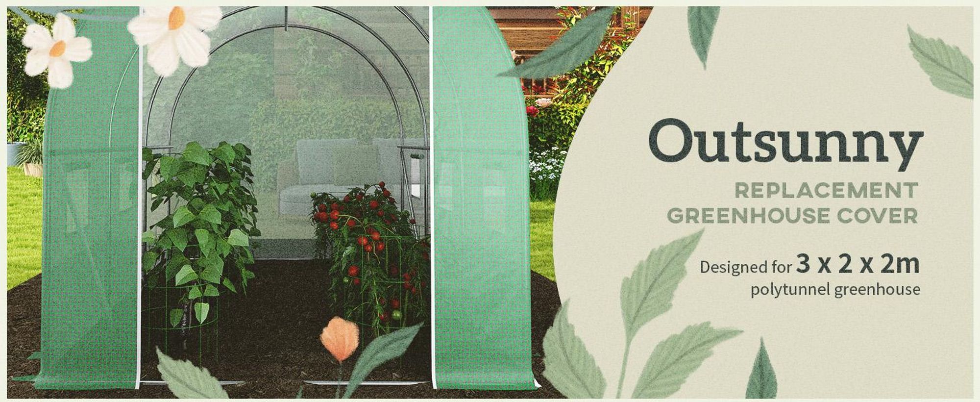 Folia szklarniowa Outsunny 3x2x2m, wodoodporna folia ogrodowa z ochroną UV, folia PE, plandeka do ogrodnictwa, folia szklarniowa do tuneli, folia tunelowa do użytku zewnętrznego, rośliny, zieleń