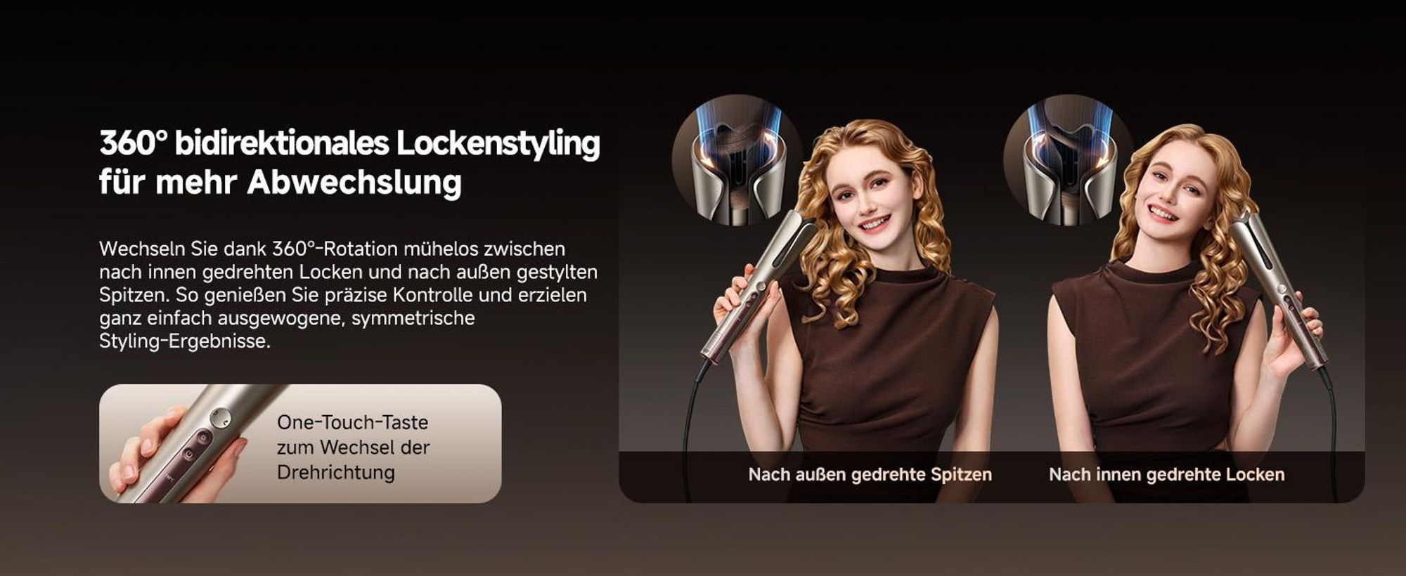 DREAME Air-Auto One-Touch Lockenstab,MCH-Heizsystem,360°-Lockenfunktion,LED,NTC-Temperaturregelung,3 Heizstufen,Verwicklungsschutz,2,8m Länge,Gold