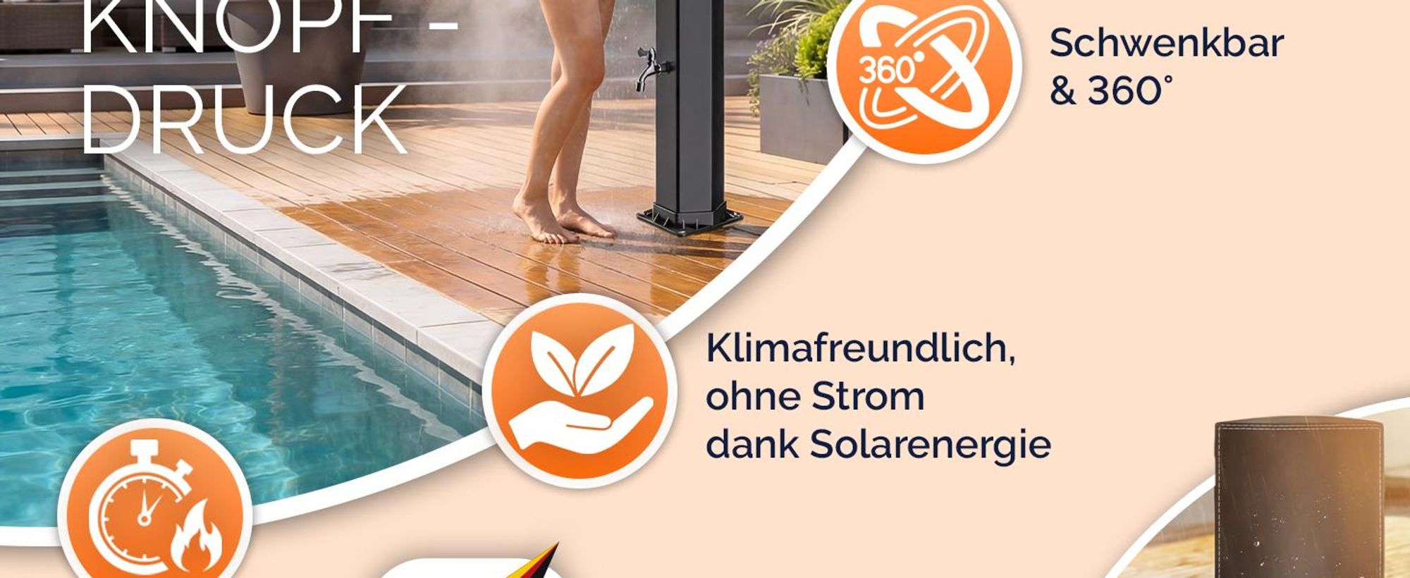 Casaria Solardusche 35 Liter UV-beständig inkl. 105GSM Schutzhaube