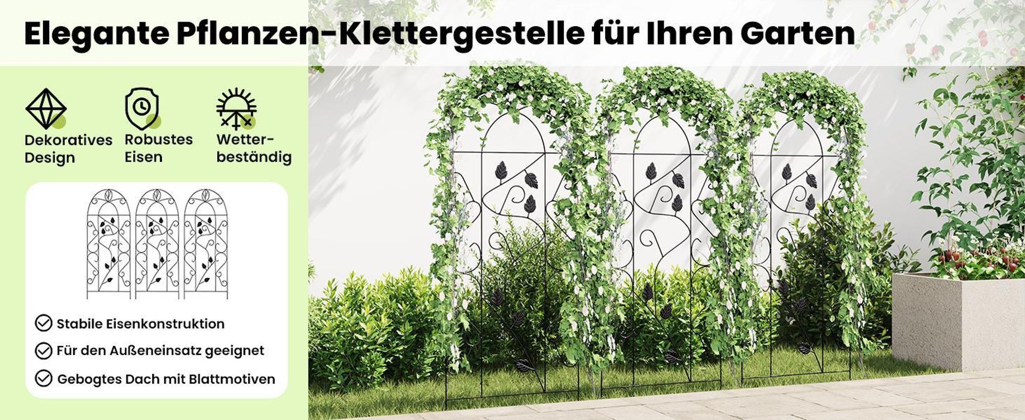 vidaXL Rankgitter 3 Stk. Schwarz 40×100 cm Eisen
