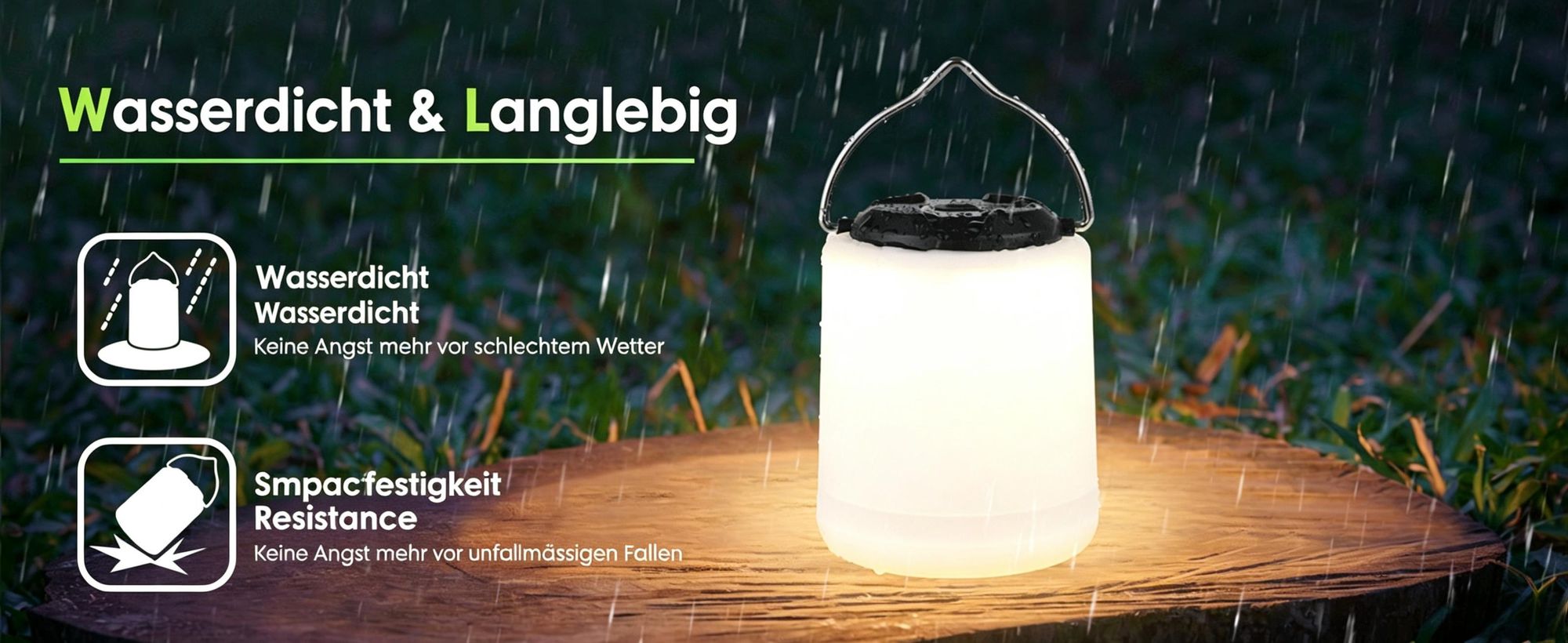 2er Campinglampe Wiederaufladbar, Camping Laterne, 3000K Warmweiß Licht, Helligkeit Einstellbar 3 Lichtmodi, 10+Std.Betriebsdauer Wasserdichte