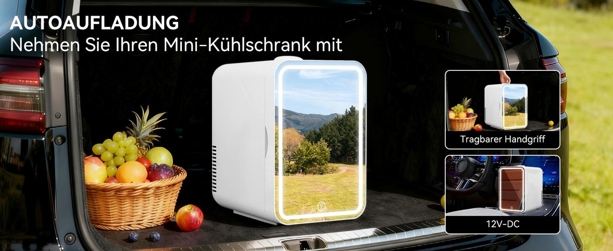 Puluomis Mini Kühlschrank 8L mit LED Spiegel tragbar für Kosmetik, Kühlbox Warmbox weiß