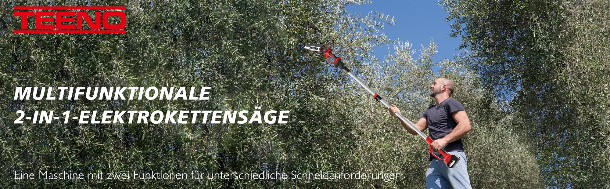 TEENO 2-in-1 Elektro-Kettensäge mit Teleskopstange, 2 Akkus 4000 mAh | 6 Zoll Kettensäge & Teleskop-Astschere, 180° verstellbarer Schneidkopf