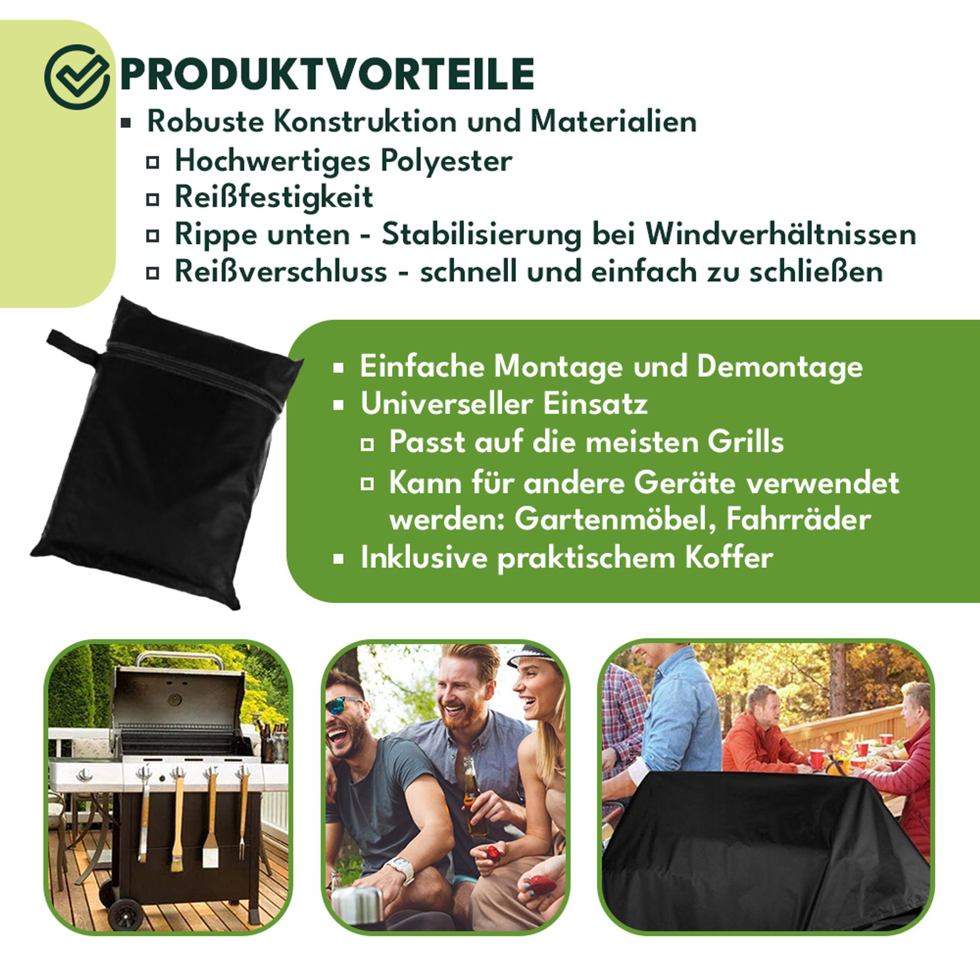 KRUMAD Grillabdeckung 145x61x117 cm Wasserdicht UV beständig Abdeckhaube mit Reißverschluss und Aufbewahrungshülle