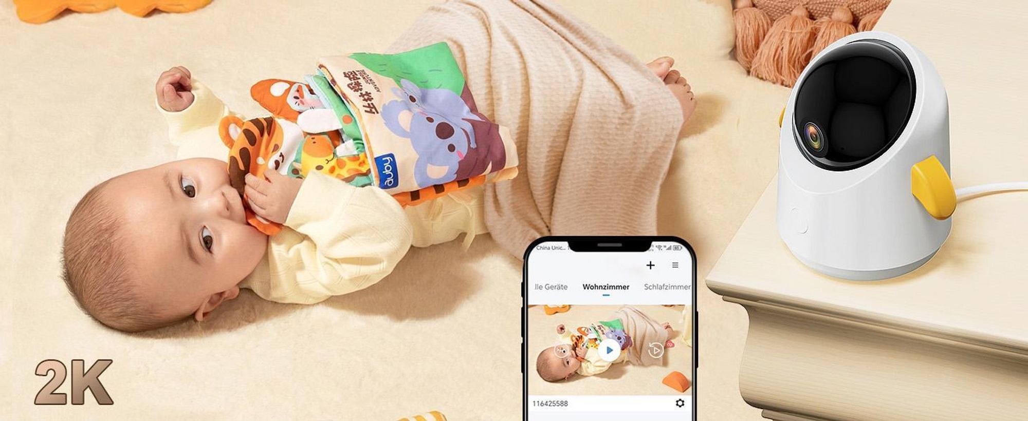 BOIFUN Babyphone mit 2 Kamera, WLAN 2K Video Babyfon, Smartphone-App-Steuerung, PTZ, Bewegungsverfolgung, IR Nachtsicht, mit Babyphone Halterung