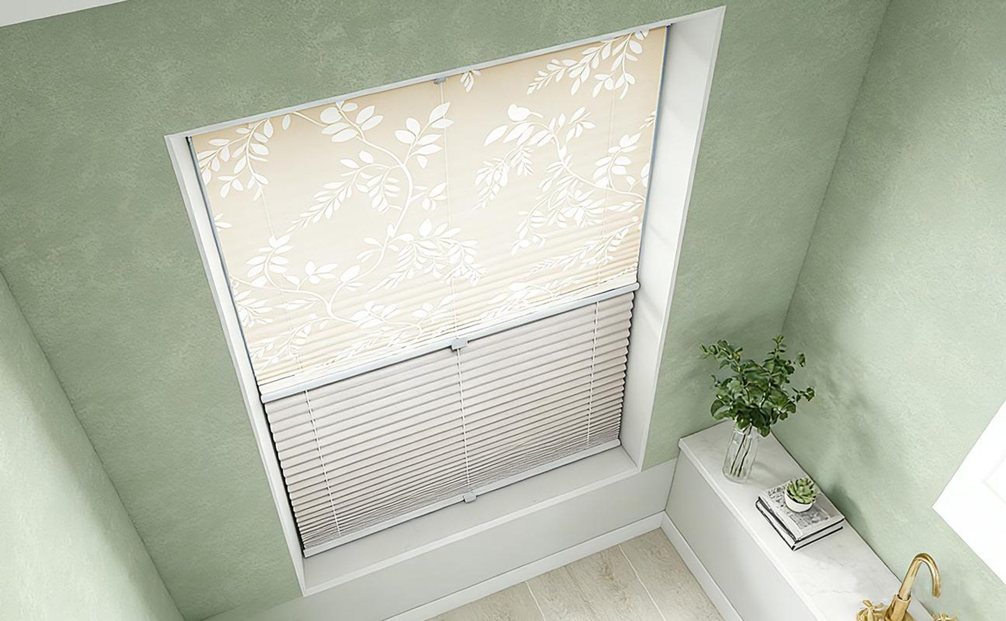 Plissee ohne Bohren Klemmfix 75x130cm Beige, Day & Night Doppelplissee, Verdunkelung & Lichtdurchlässig, Faltrollo mit Ausbrenner-Muster