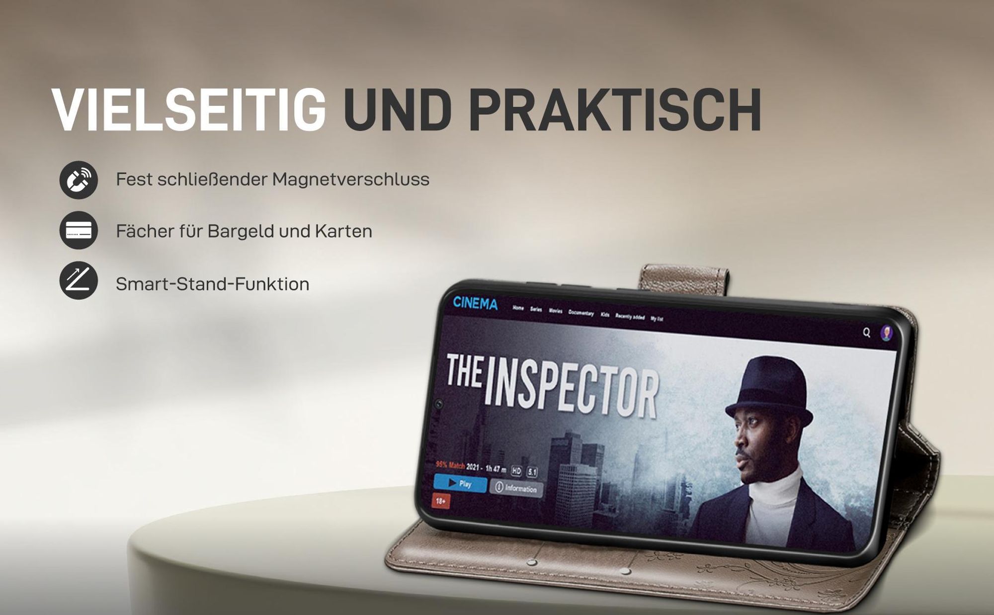 Graue Hülle für Xiaomi Redmi Note 15 Pro+ 5G mit Aufstellmodus für komfortables Streaming