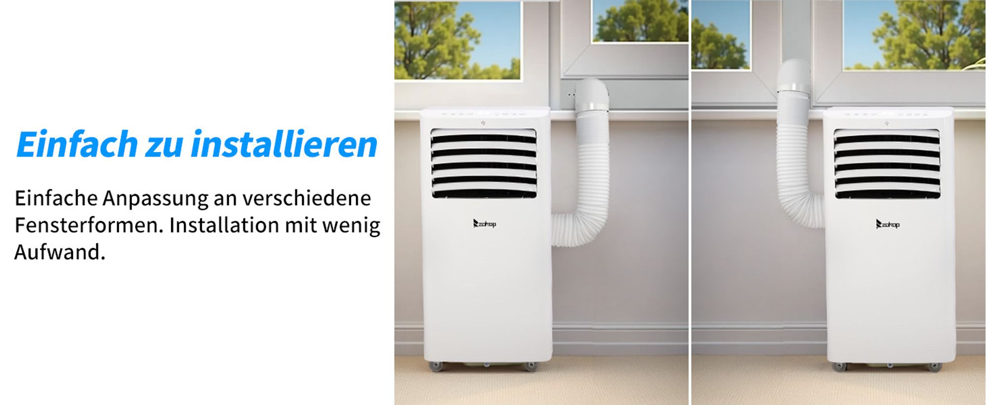 LEADZM Mobiles Klimagerät 12000 BTU/h ,Luftstrom: 400m³/h mit Abluftschlauch mit WIFI tragbare Klimaanlage