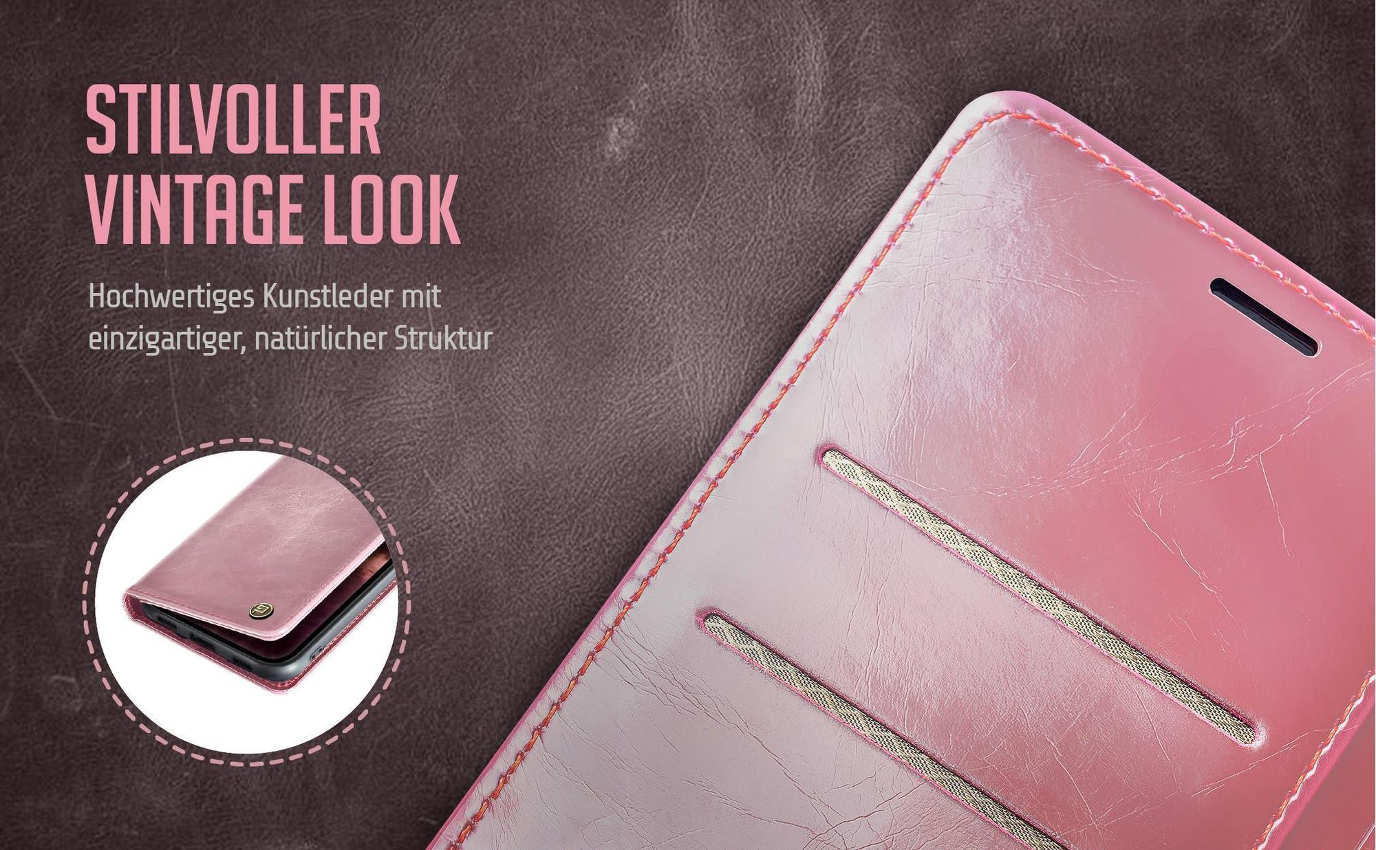Handyhülle in Rosa für Samsung Galaxy A17 / A17 5G mit Kartenfächern und RFID Schutzschicht