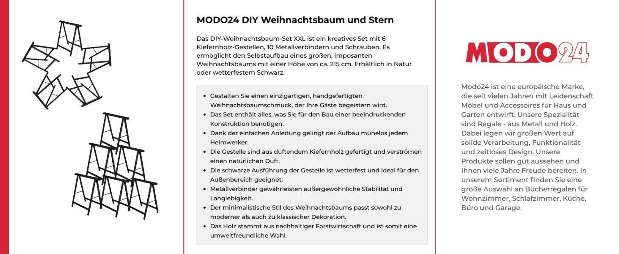 MODO24 Holzbock 5er Set, DIY Weihnachtsstern, Sägebock, Klappbock, Arbeitsbock, Deko Holzstern, Bausatz, Montageteile, 180x180x73 cm, Schwarz, GWZM