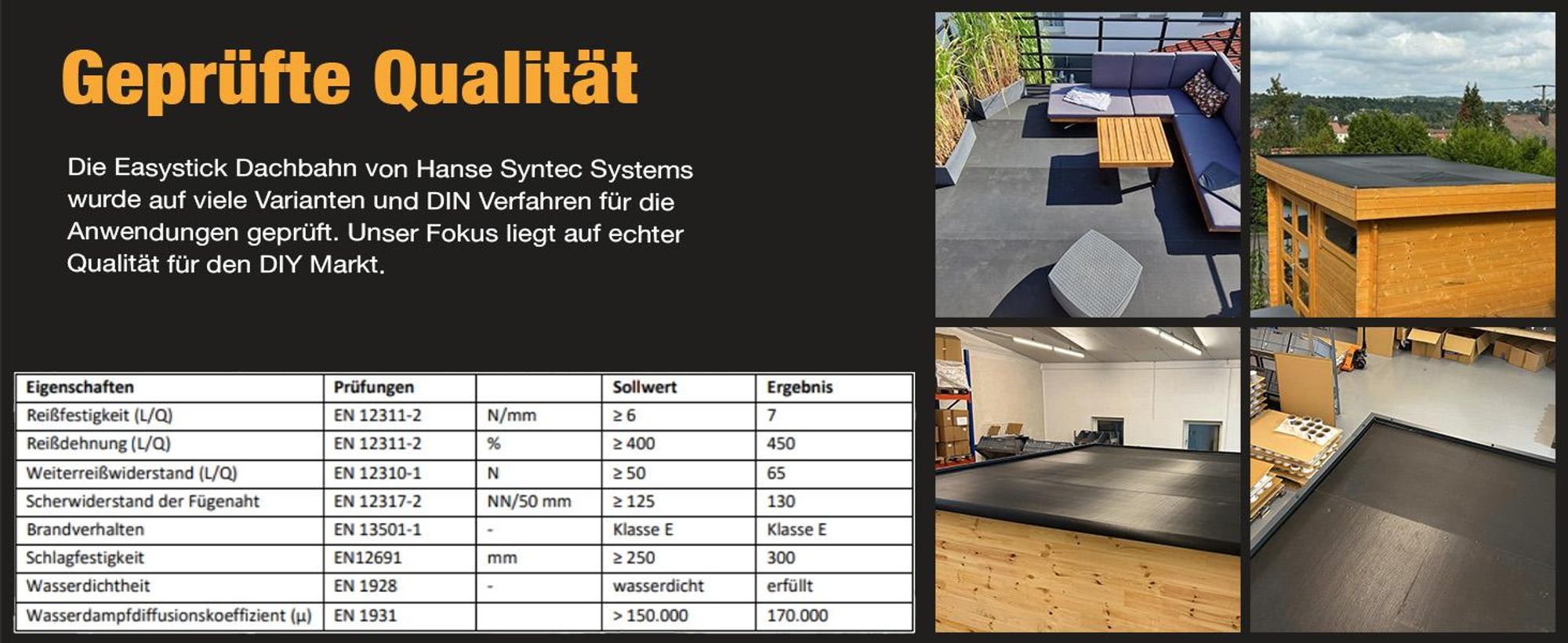 EPDM Dachbahn selbstklebend EasyStick – Dachfolie für Gartenhaus, Carport & Flachdach, wasserdicht, UV-beständig, KSK Abdichtung, schwarz 5m²