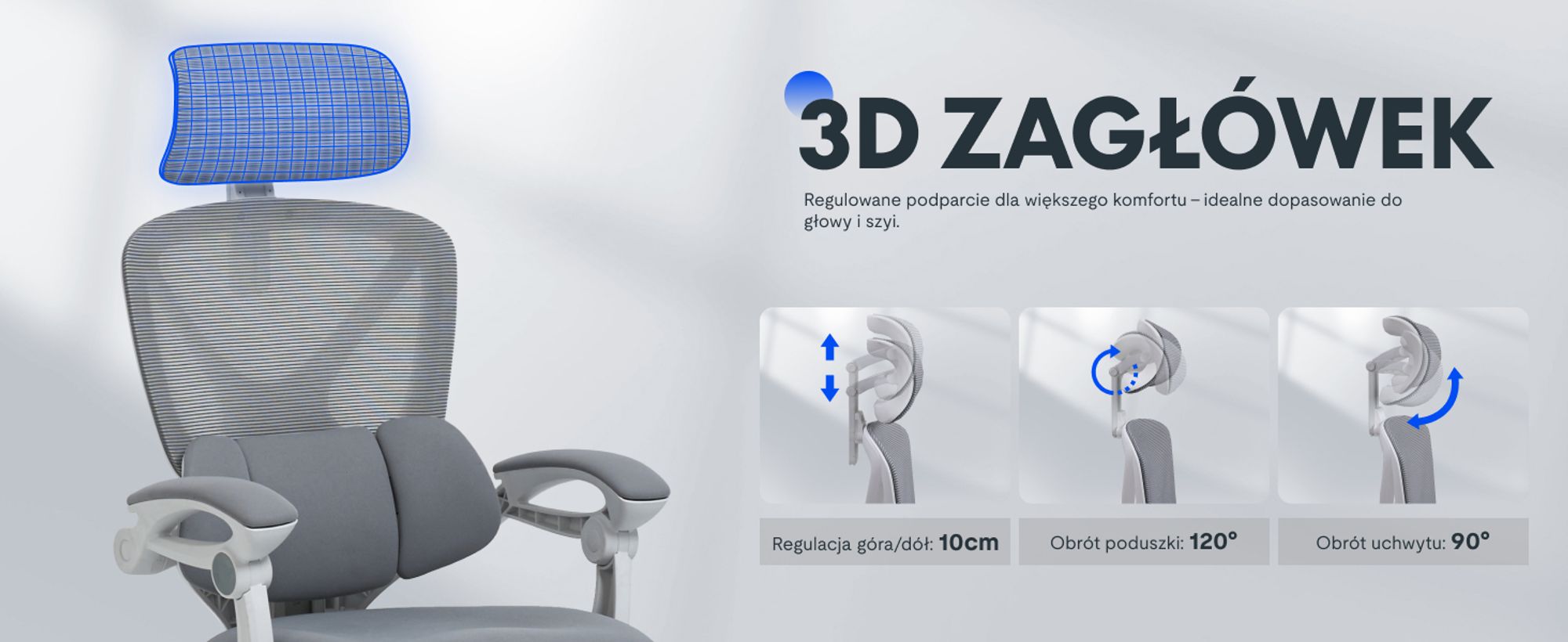 FLEXISPOT Ergonomiczne krzesło biurowe z zagłówkiem 3D, regulowanym podparciem lędźwiowym, funkcją przechylania w zakresie 90–135°, połączonymi podłokietnikami, podnóżkiem, nośnością 136 kg, kolor szary