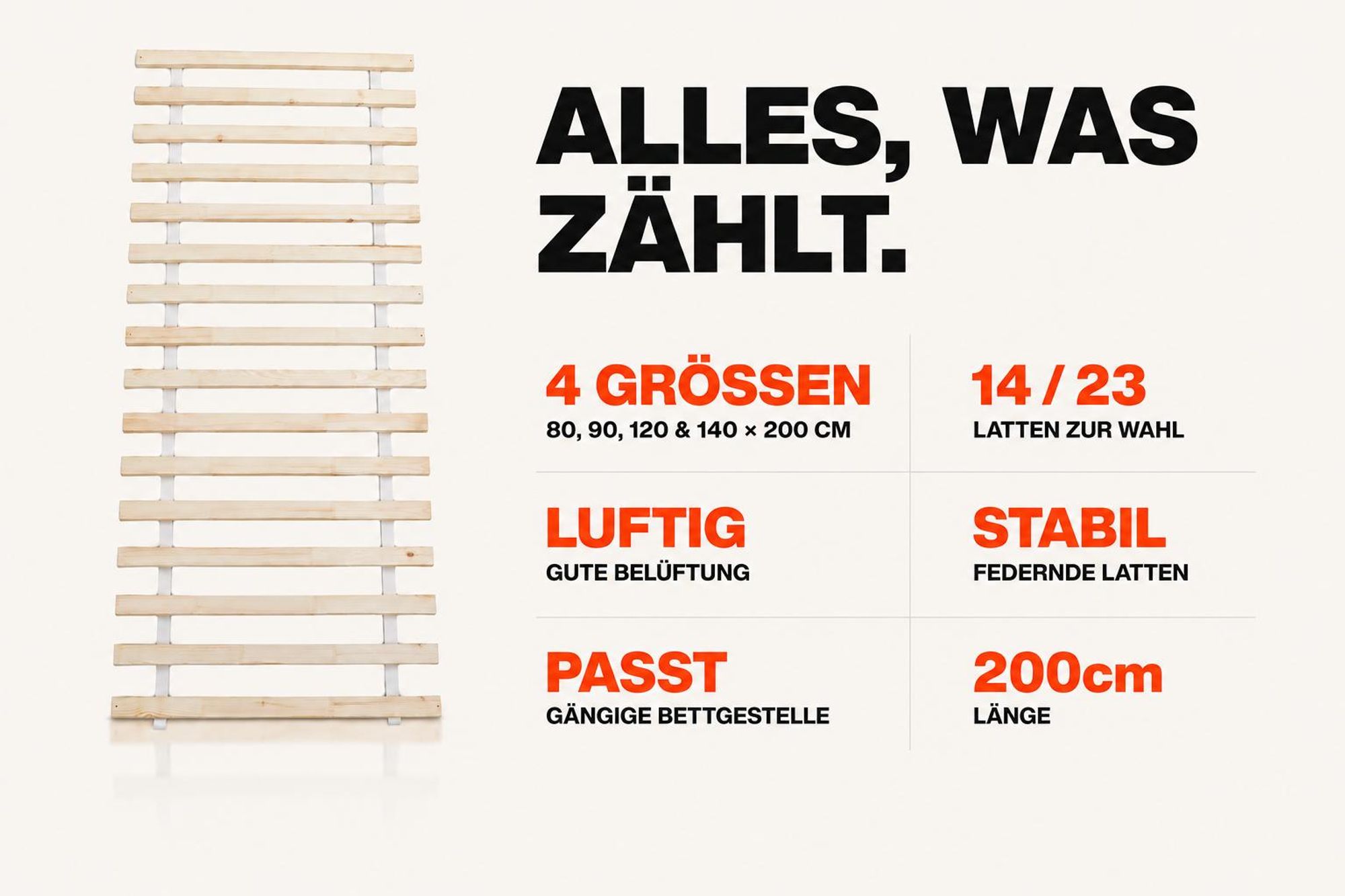 Lattenrost Wolkenland 120x200 cm 23 Latten | Rollrost Massivholz Kiefer | 400 kg Tragkraft | vorgebohrt für alle Matratzen