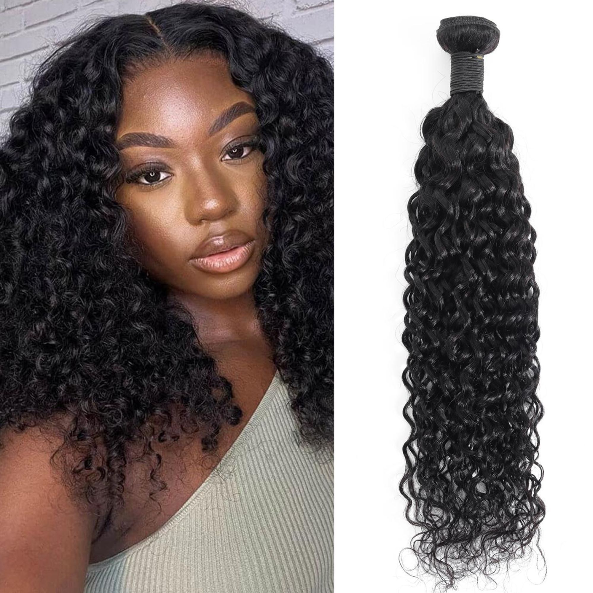 SassyGoods Wasserwellen Haarverlängerungen – 50 cm 100% Remy Echthaar – Tiefe Welle – Farbe 1B Schwarz – Weave Bundel – Echtes Menschenhaar – 1 Stück
