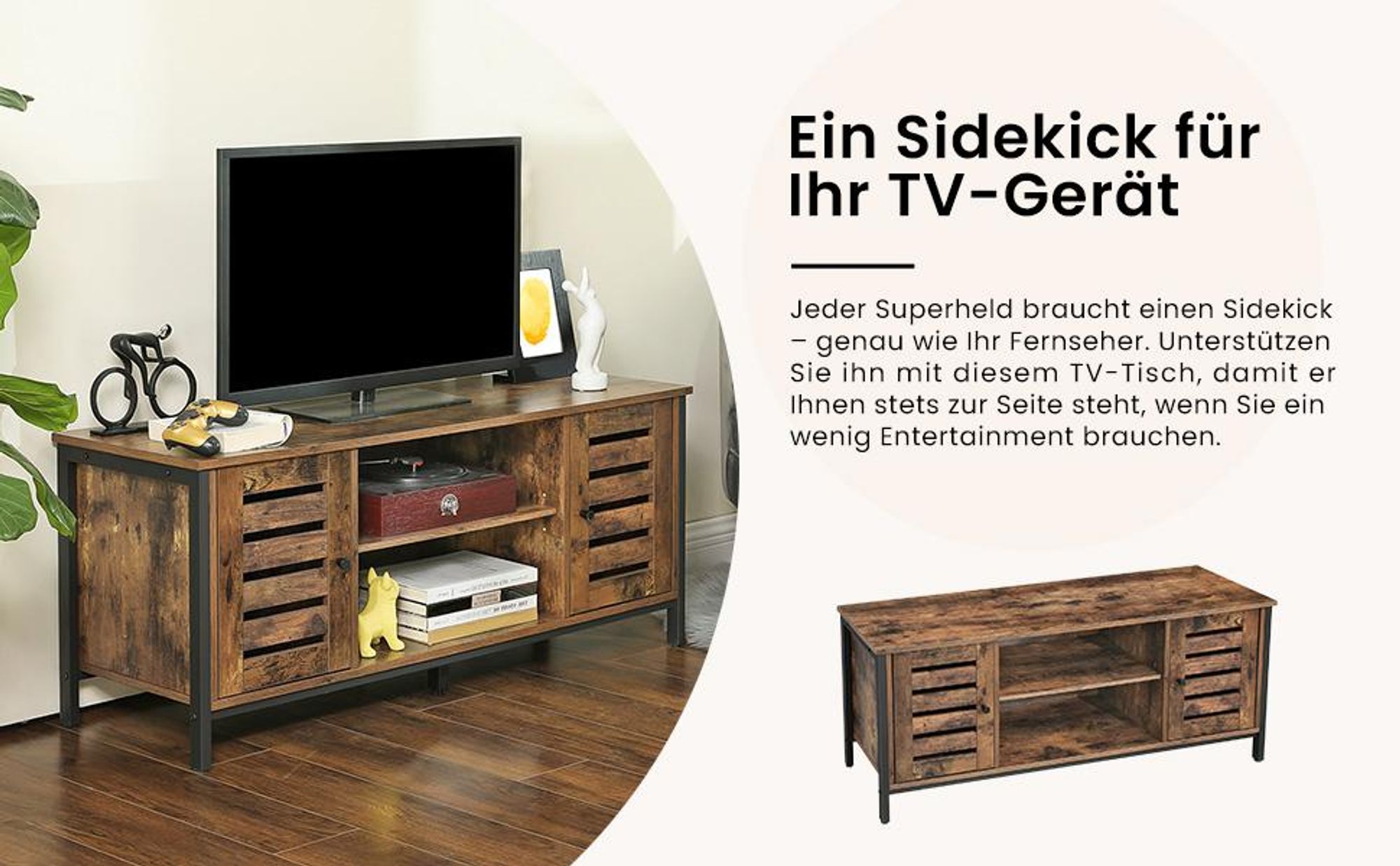 VASAGLE Lowboard TV-Schrank, 2 Schränken und 2 Regalebenen, Breite 110cm