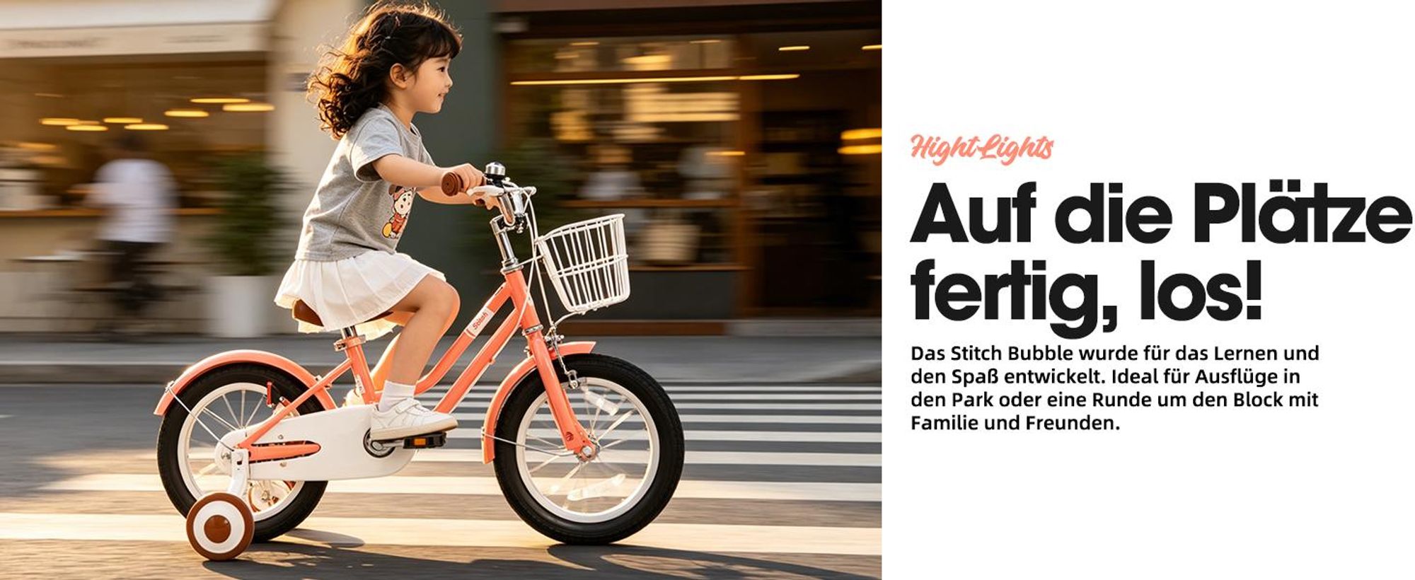 STITCH 14 Zoll Kinderfahrrad mit Korb, Schutzblechen, vollständigem Kettenkasten & Stützrädern,Geeignet für Anfänger, Kindergeschenk, Rosa