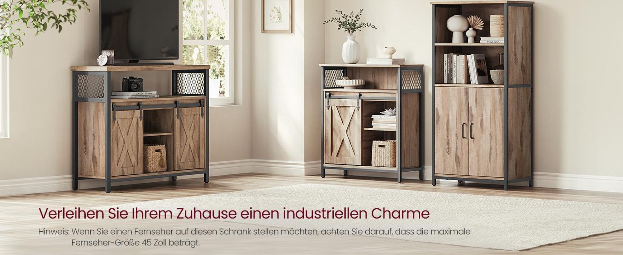 VASAGLE Sideboard Küchenschrank, mit 2 Schiebetüren, verstellbare Ablagen