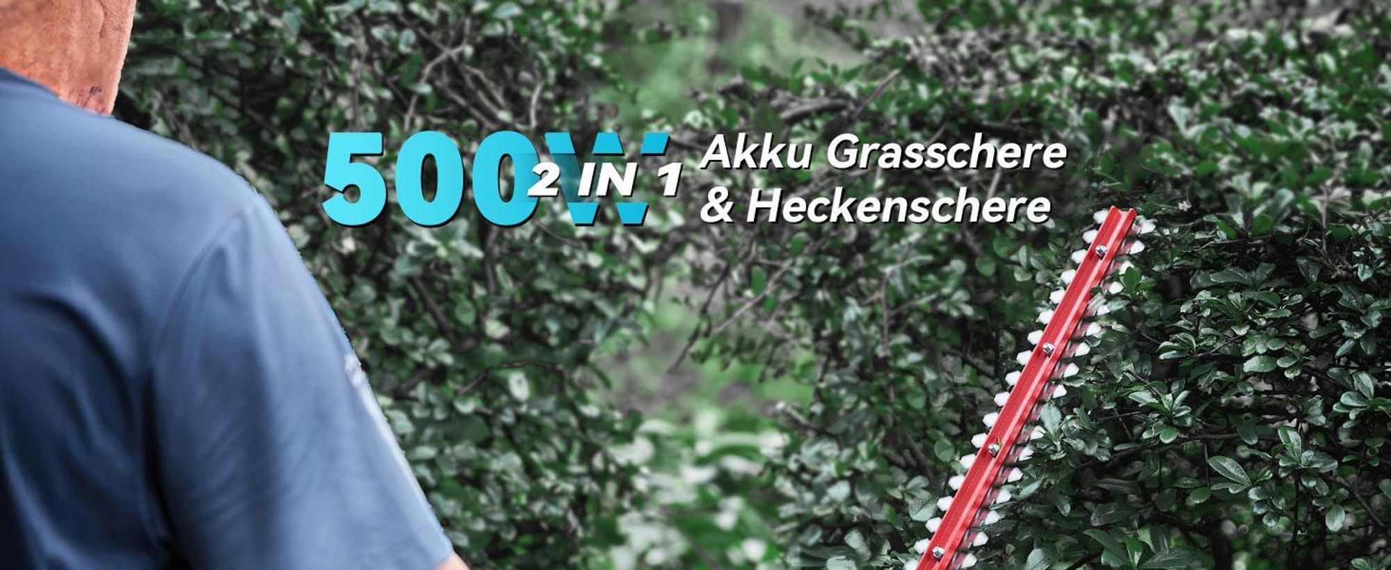 Akku Heckenschere, Elektrische Heckenschere, Heckenschere kabellos, Grasschere mit Akku und Ladegerät