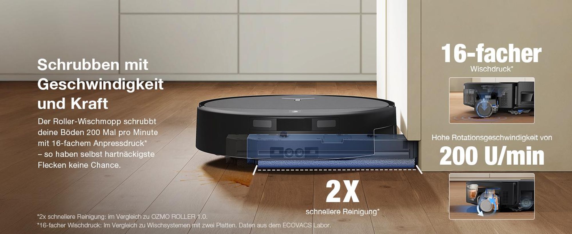ECOVACS DEEBOT T90 PRO Omni 30.000Pa Saugroboter mit 2pcs Original-Reinigungslösung, Staubsauger Roboter mit Wischfunktion, Schwarz