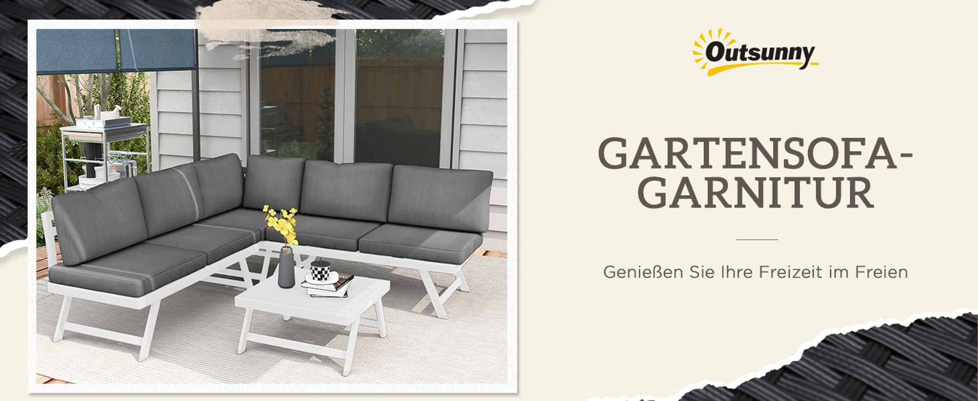 Outsunny 4tlg. Gartenmöbel-Set Balkonmöbel-Set mit Ecksofa Zweisitzer Couchtisch